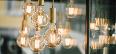 Decorative light bulbs hanging in a modern interior
