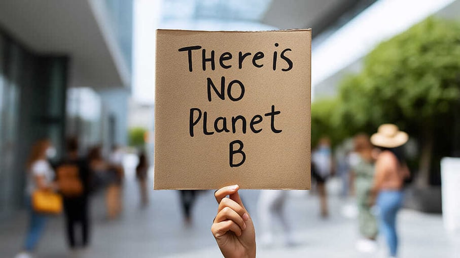 Cartel con el mensaje "there is no planet b"