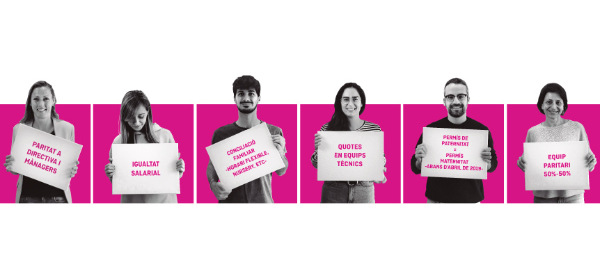 A Holaluz tenim un equip paritari (50% dones i 50% d'homes) en tots els nivells (també a l'equip directiu), amb igualtat salarial per a tothom i quotes als equips tècnics. A més, apostem per la conciliació laboral a través de la flexibilitat horària i una nursery a l'oficina. I ens vam avançar a la llei, igualant el permís de paternitat al de maternitat.