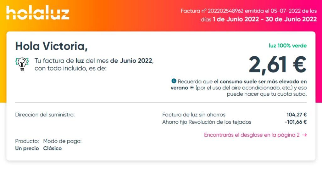 Factura solar de Holaluz