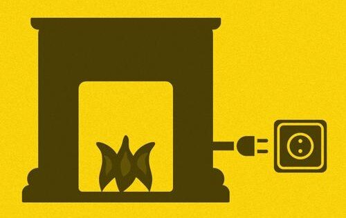 Ilustración de una chimenea eléctrica conectada a un enchufe.