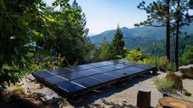 Paneles solares negros instalados en el suelo en un entorno natural de montaña